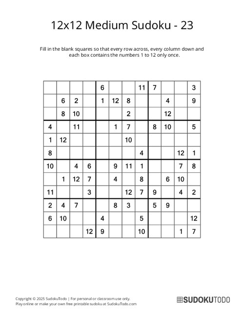 12x12 Sudoku - Medium - 23