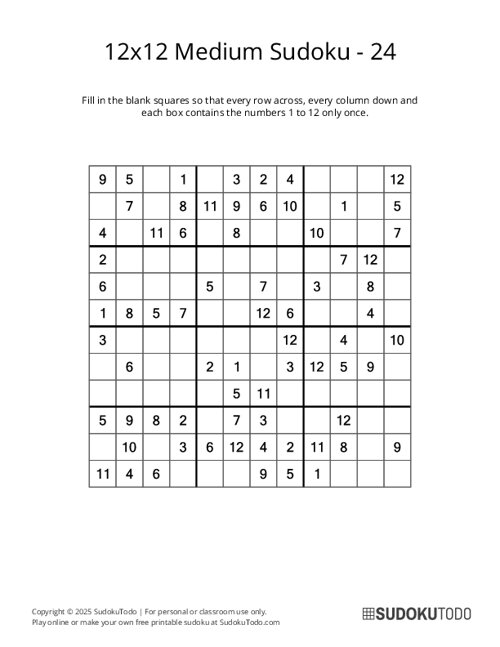 12x12 Sudoku - Medium - 24