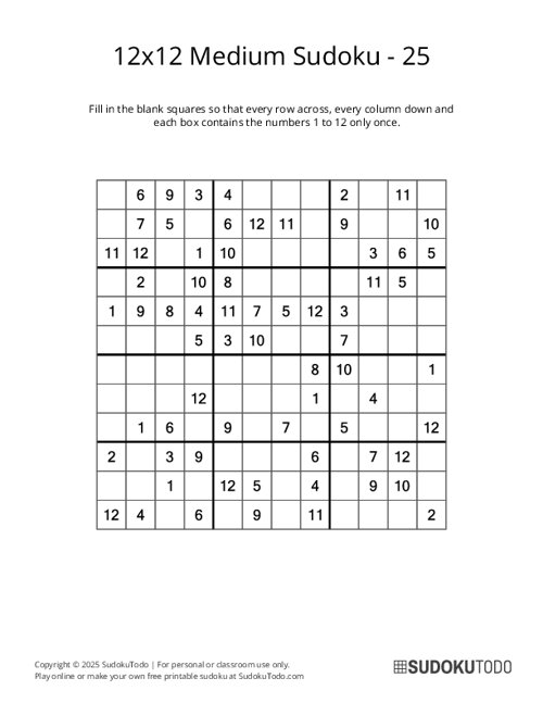 12x12 Sudoku - Medium - 25