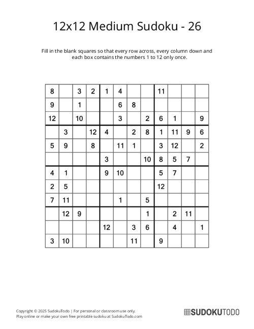 12x12 Sudoku - Medium - 26