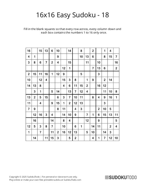 16x16 Sudoku - Easy - 18