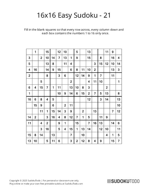 16x16 Sudoku - Easy - 21