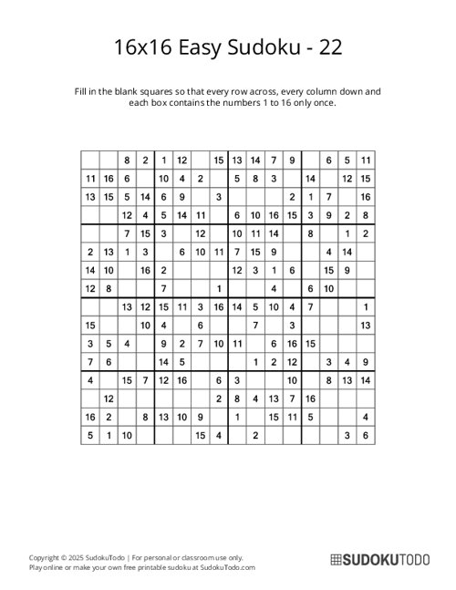 16x16 Sudoku - Easy - 22