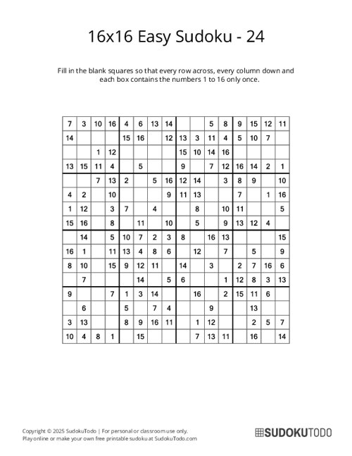 16x16 Sudoku - Easy - 24