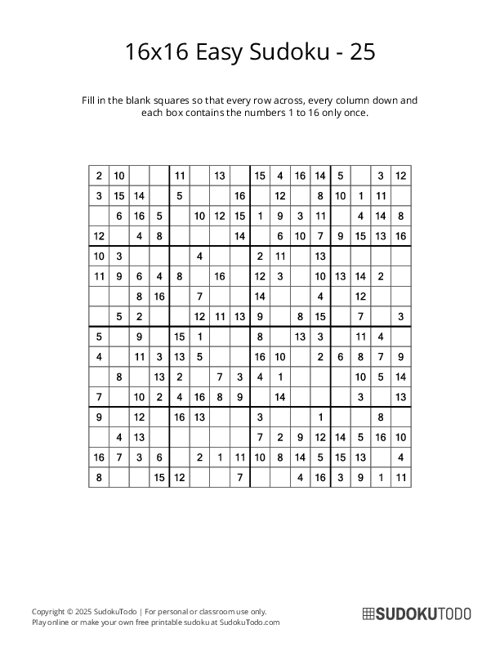 16x16 Sudoku - Easy - 25