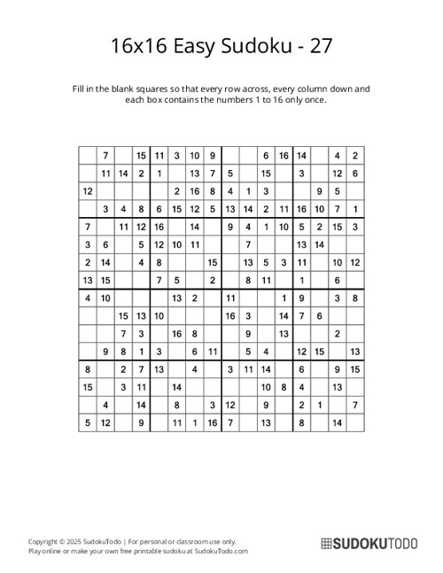 16x16 Sudoku - Easy - 27