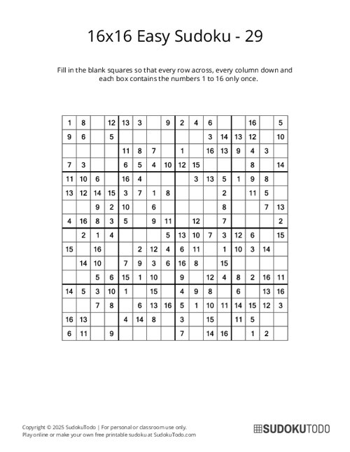 16x16 Sudoku - Easy - 29