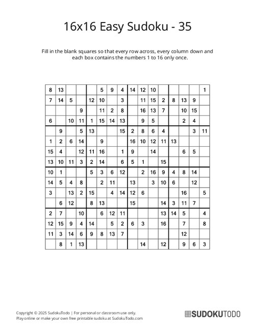 16x16 Sudoku - Easy - 35