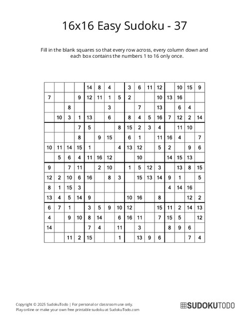 16x16 Sudoku - Easy - 37