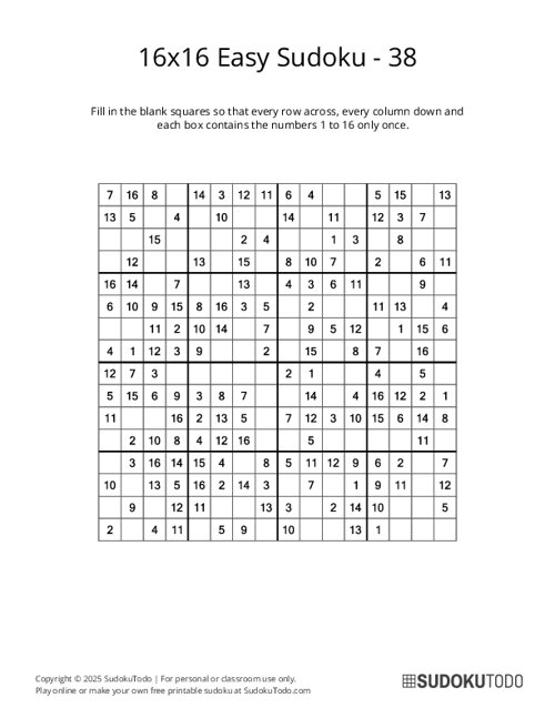 16x16 Sudoku - Easy - 38