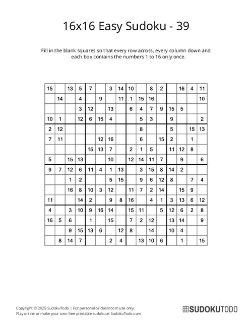 16x16 Sudoku - Easy - 39