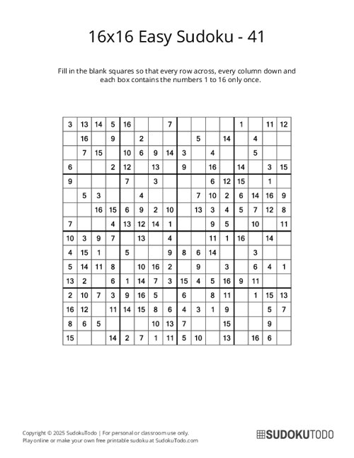 16x16 Sudoku - Easy - 41