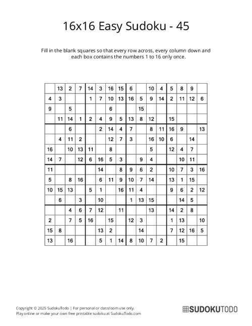 16x16 Sudoku - Easy - 45