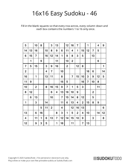 16x16 Sudoku - Easy - 46