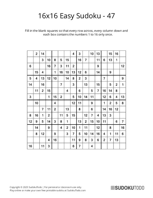 16x16 Sudoku - Easy - 47