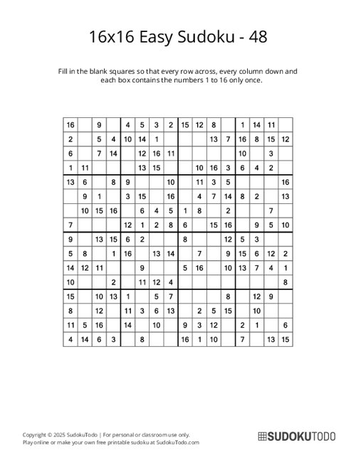 16x16 Sudoku - Easy - 48