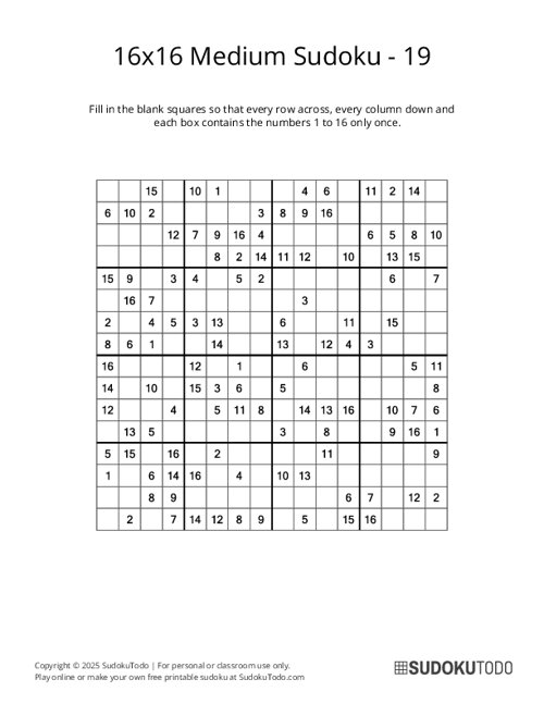 16x16 Sudoku - Medium - 19