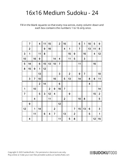 16x16 Sudoku - Medium - 24