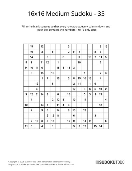 16x16 Sudoku - Medium - 35