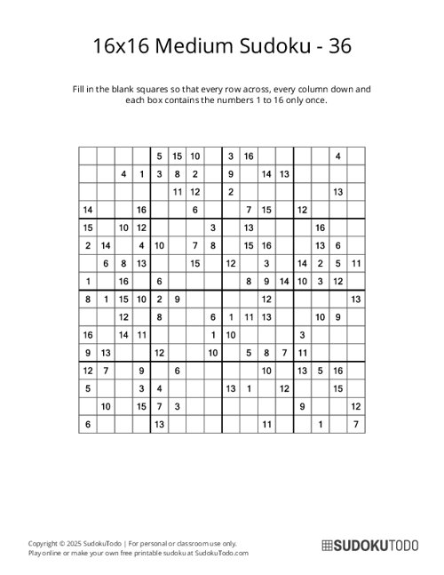 16x16 Sudoku - Medium - 36