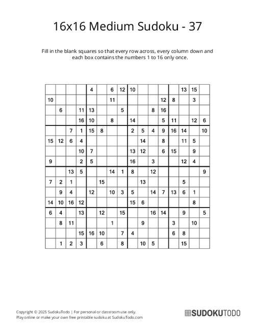 16x16 Sudoku - Medium - 37