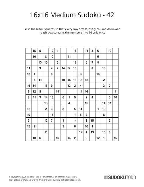 16x16 Sudoku - Medium - 42