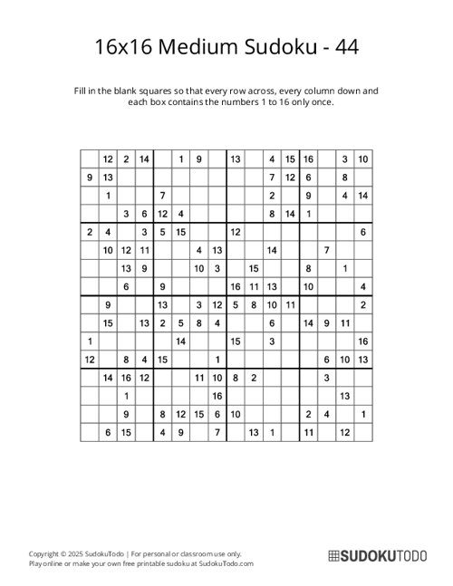 16x16 Sudoku - Medium - 44