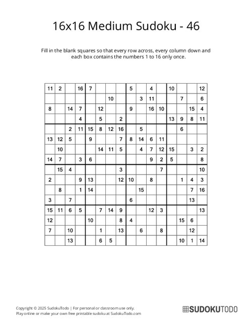 16x16 Sudoku - Medium - 46