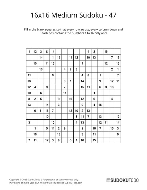 16x16 Sudoku - Medium - 47