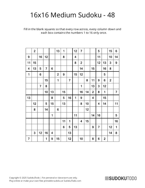 16x16 Sudoku - Medium - 48