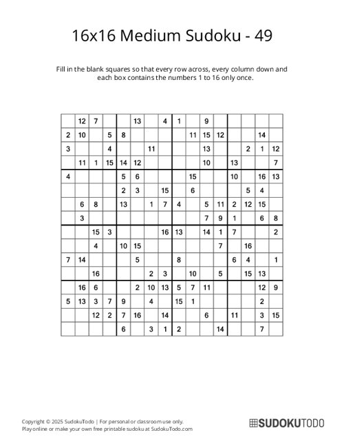 16x16 Sudoku - Medium - 49