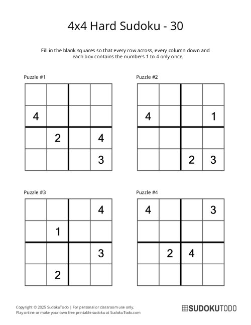 4x4 Sudoku - Hard - 30