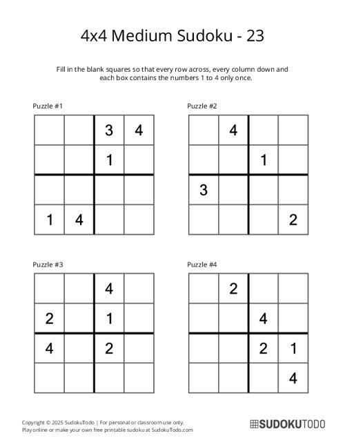 4x4 Sudoku - Medium - 23