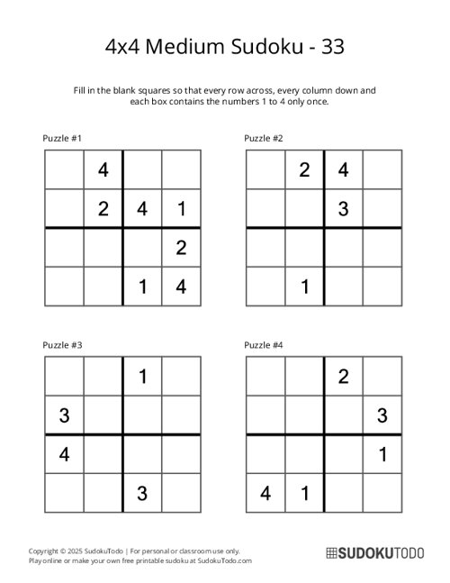 4x4 Sudoku - Medium - 33