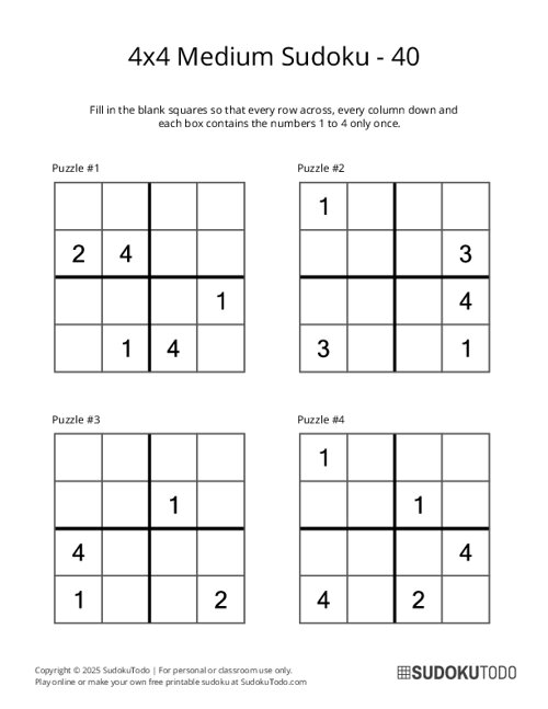 4x4 Sudoku - Medium - 40