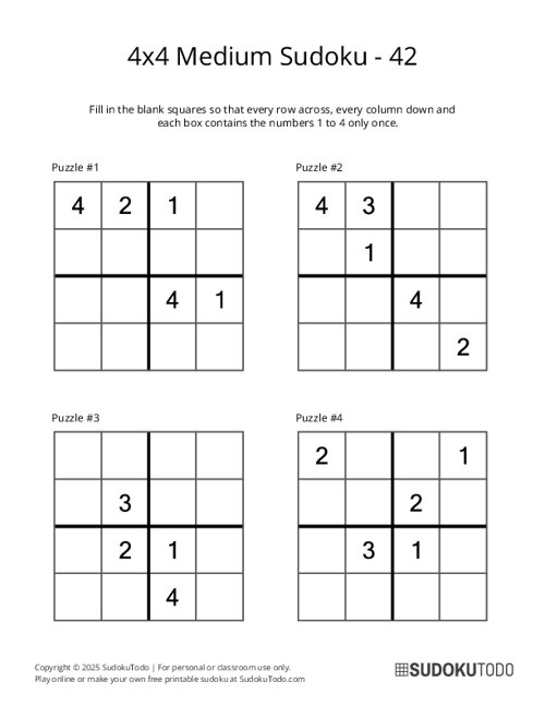 4x4 Sudoku - Medium - 42