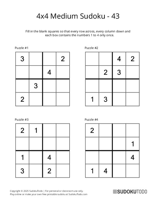 4x4 Sudoku - Medium - 43