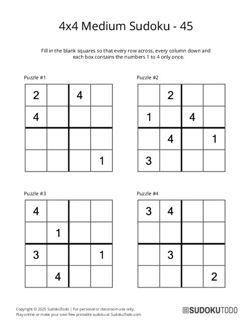 4x4 Sudoku - Medium - 45