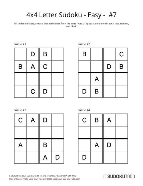 4x4 Letter Sudoku - Easy - 7