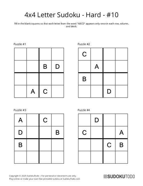 4x4 Letter Sudoku - Hard - 10