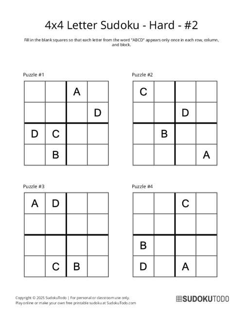 4x4 Letter Sudoku - Hard - 2