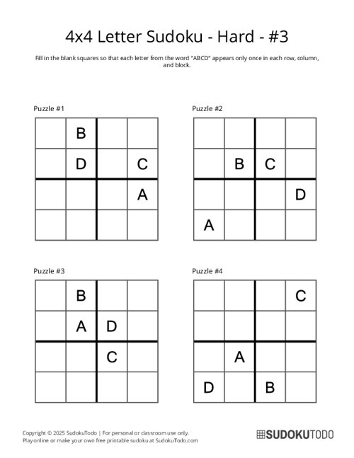 4x4 Letter Sudoku - Hard - 3