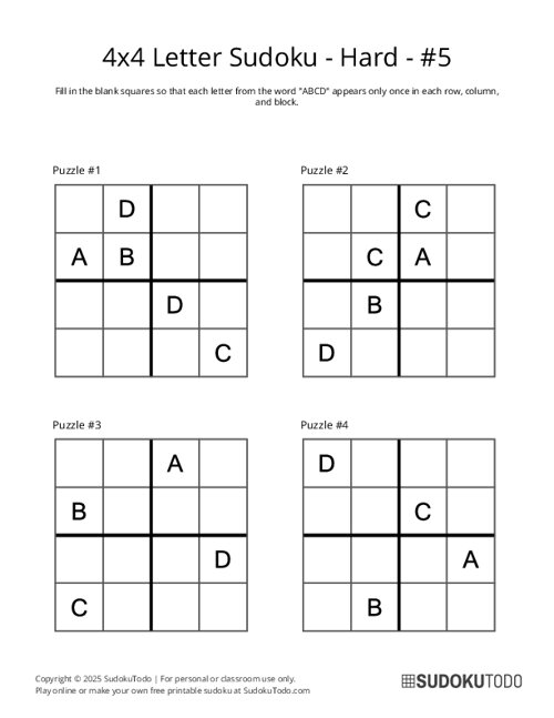 4x4 Letter Sudoku - Hard - 5