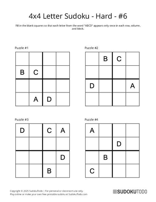 4x4 Letter Sudoku - Hard - 6