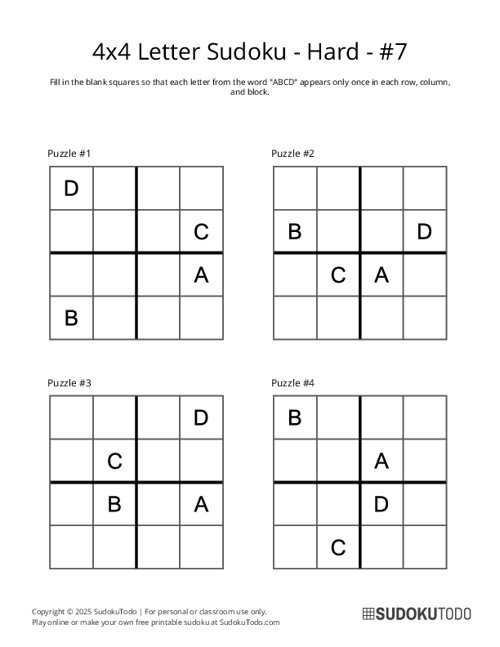 4x4 Letter Sudoku - Hard - 7