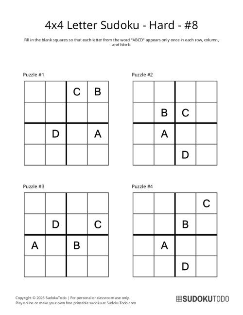 4x4 Letter Sudoku - Hard - 8