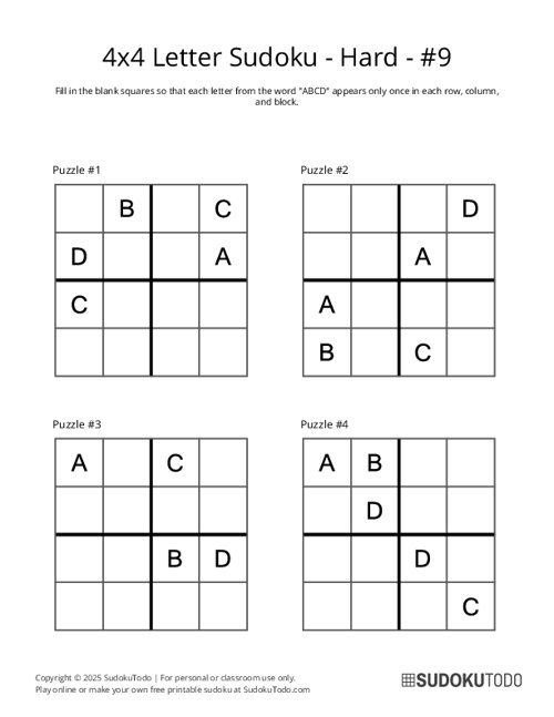 4x4 Letter Sudoku - Hard - 9