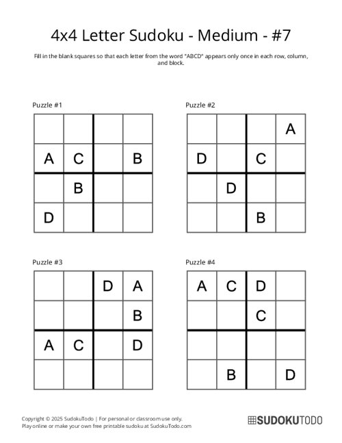 4x4 Letter Sudoku - Medium - 7