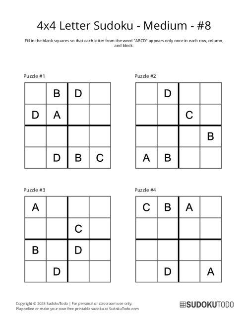 4x4 Letter Sudoku - Medium - 8