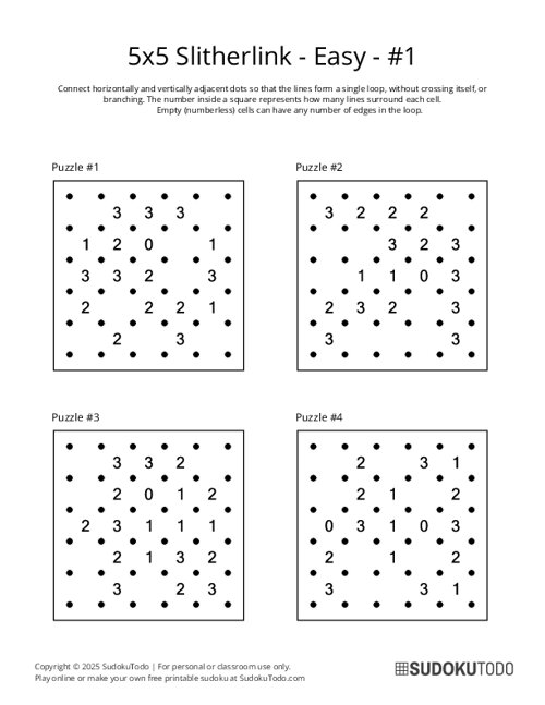 5x5 Slitherlink - Easy - 1